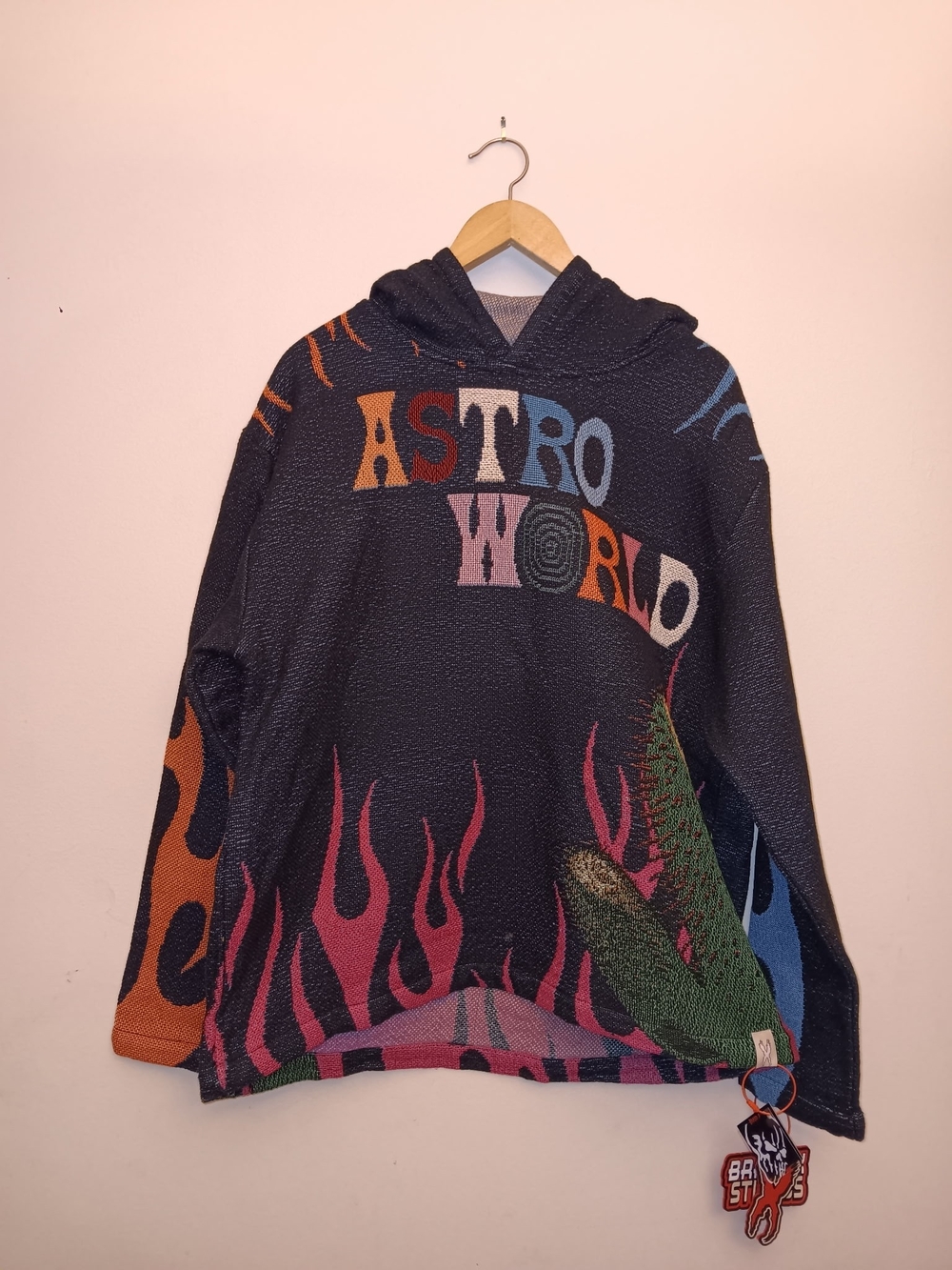 Astroworld Tapestry Hooded Sweatshirt - Black with Multicolor Flames